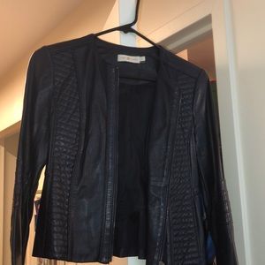 TORY BURCH size 2 NAVY blue LEATHER jacket